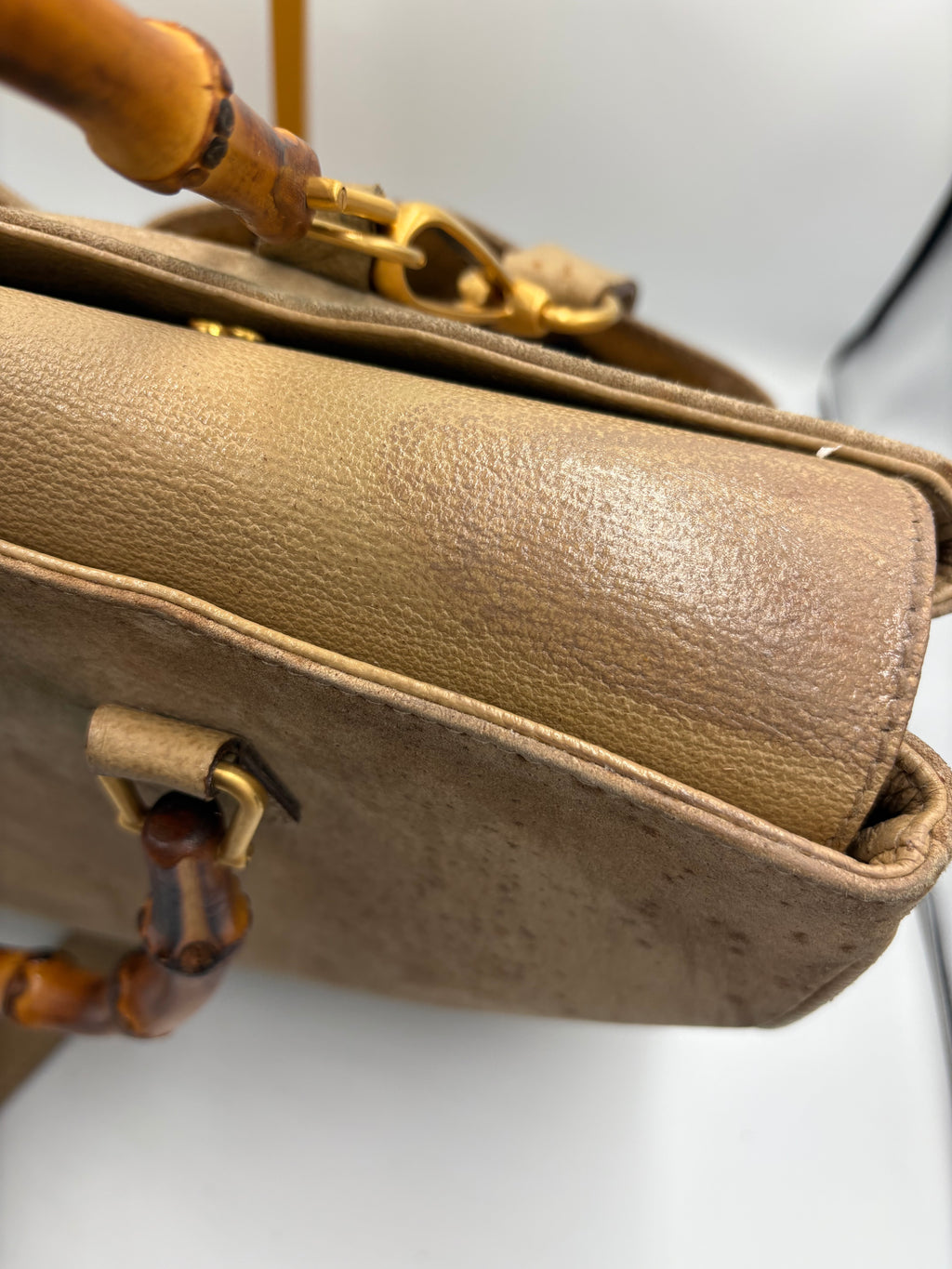 Gucci rare vintage suede Bamboo 2 way tote bag