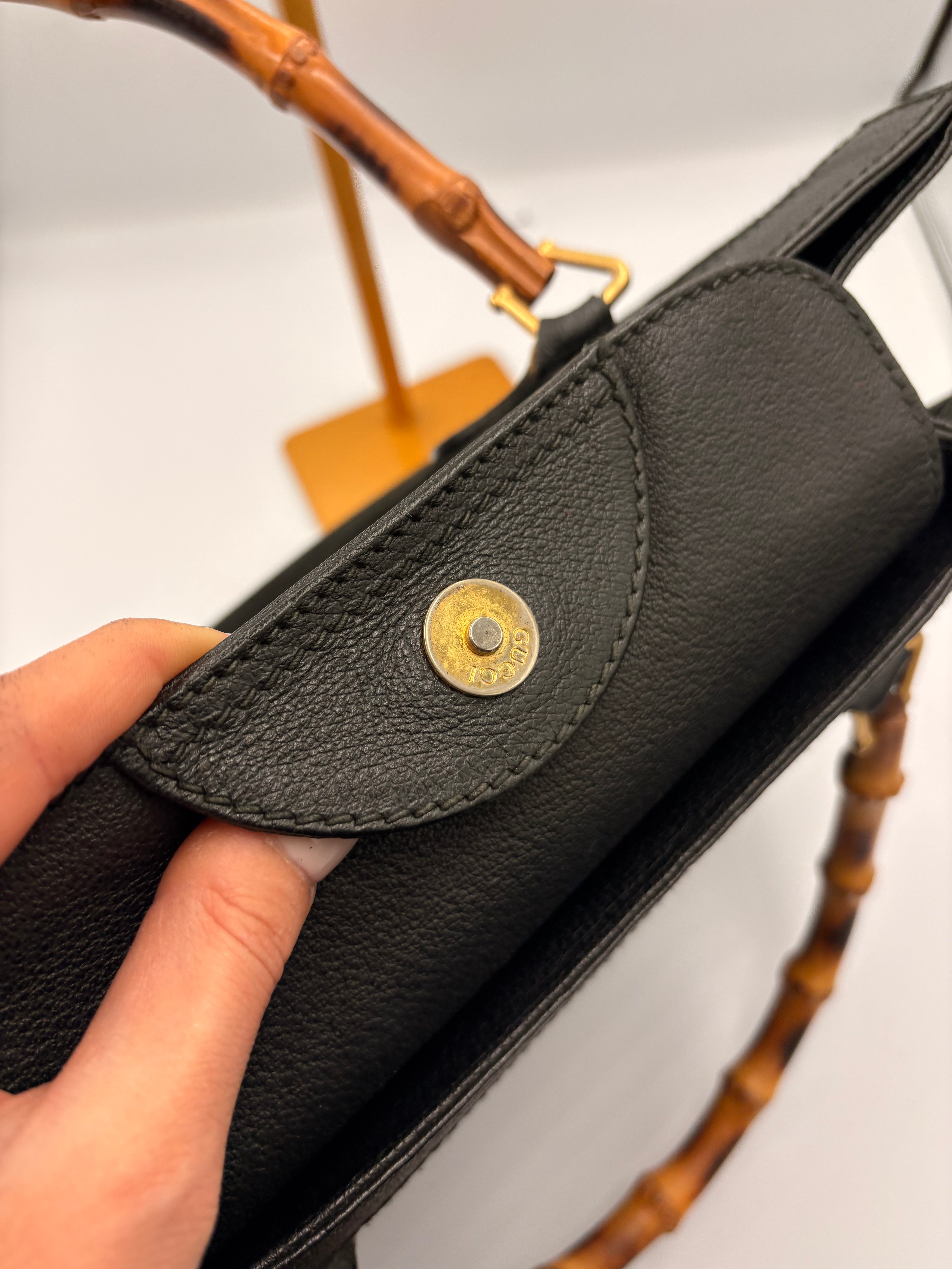 Vintage Gucci Diana Suede black bamboo handbag