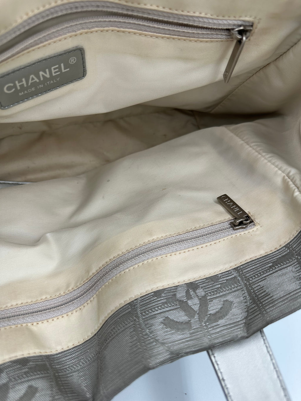 Vintage 2004 Chanel Travel Line silver shoulder bag