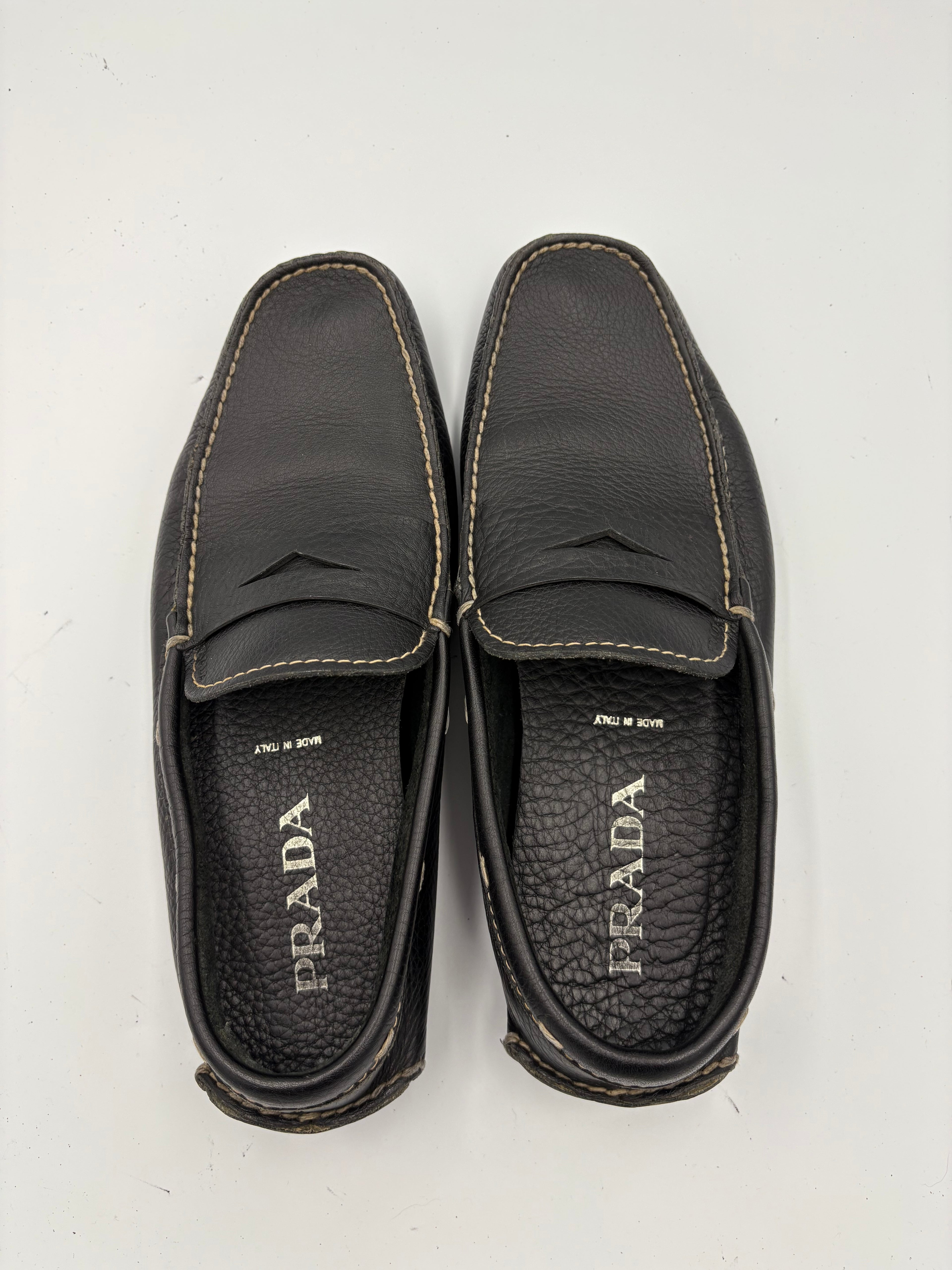Prada leather contrast stitch loafers
