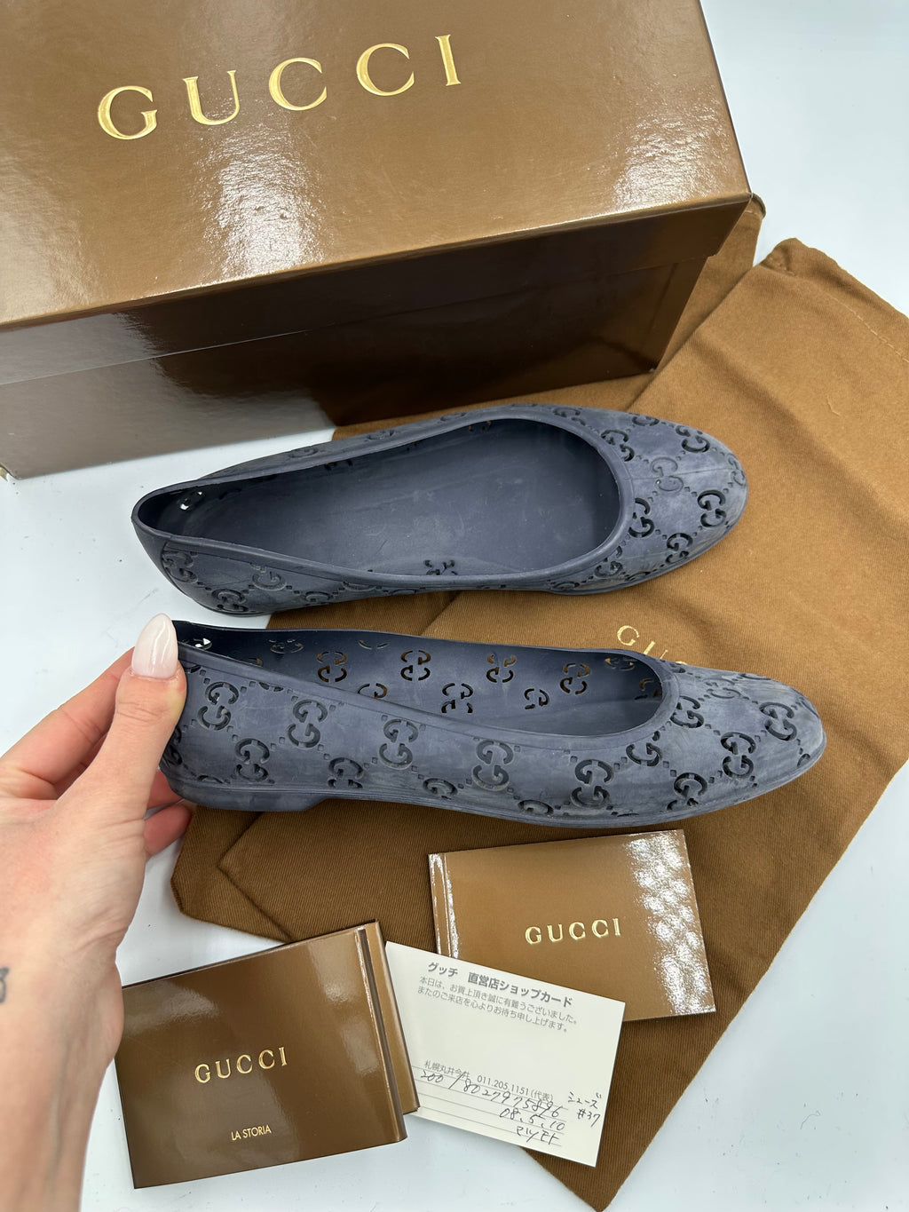 Gucci Monogram navy rubber flats