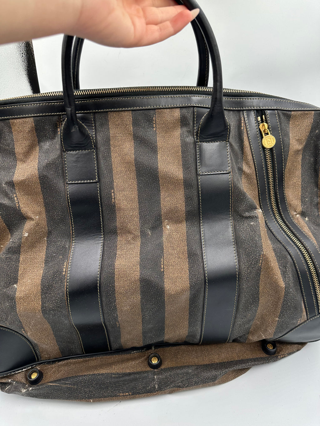 Fendi brown Pequin Stripe Keepall Weekend Duffel bag