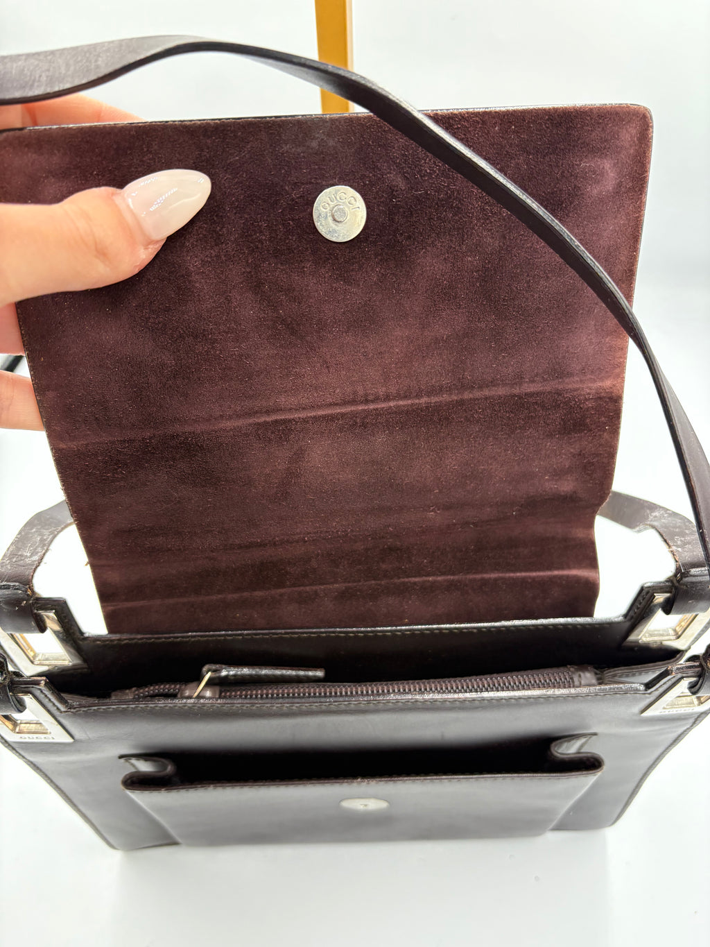Vintage Gucci Brown leather structured shoulder bag