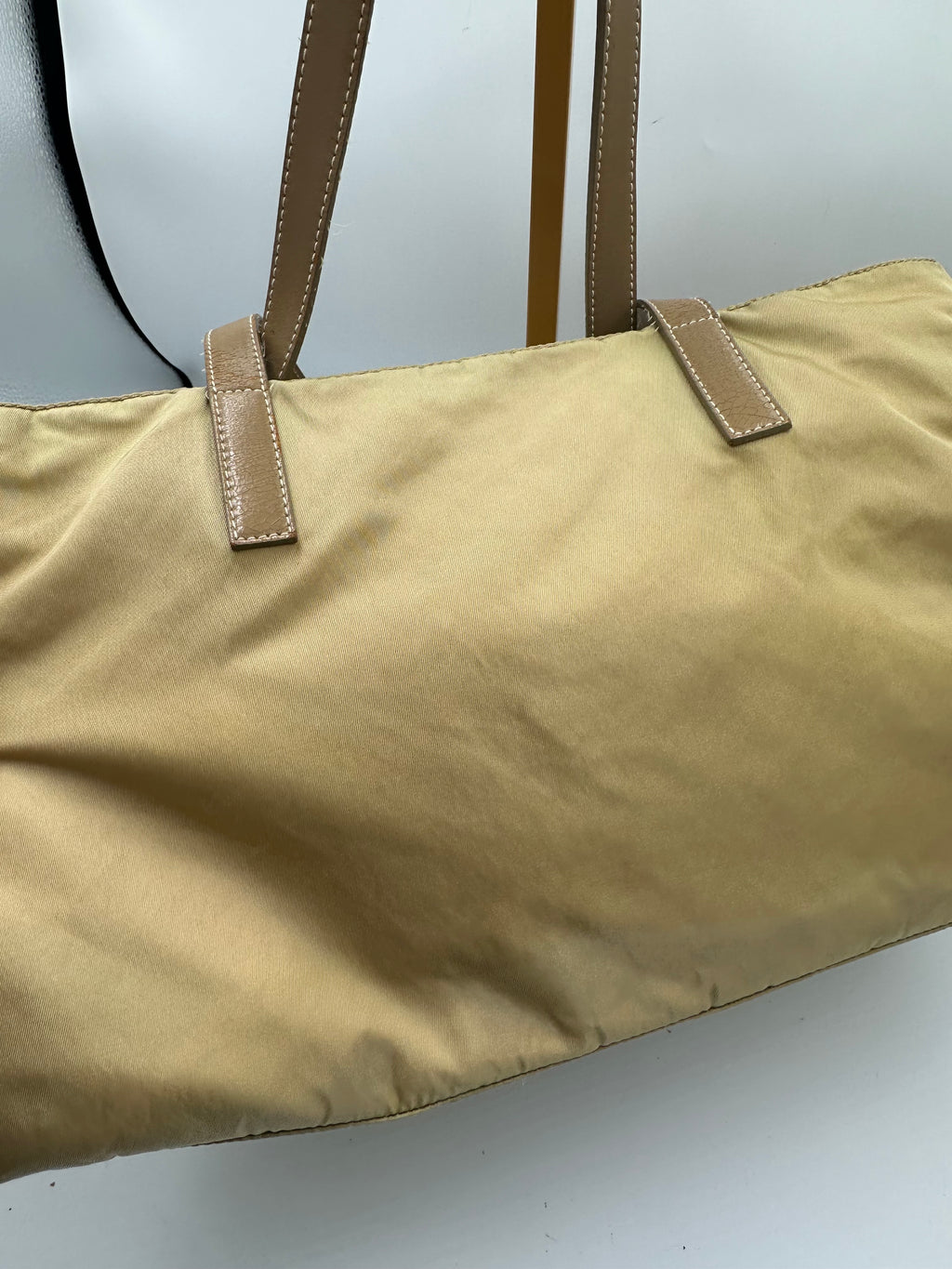 Prada nylon beige shoulder bag with triangle logo