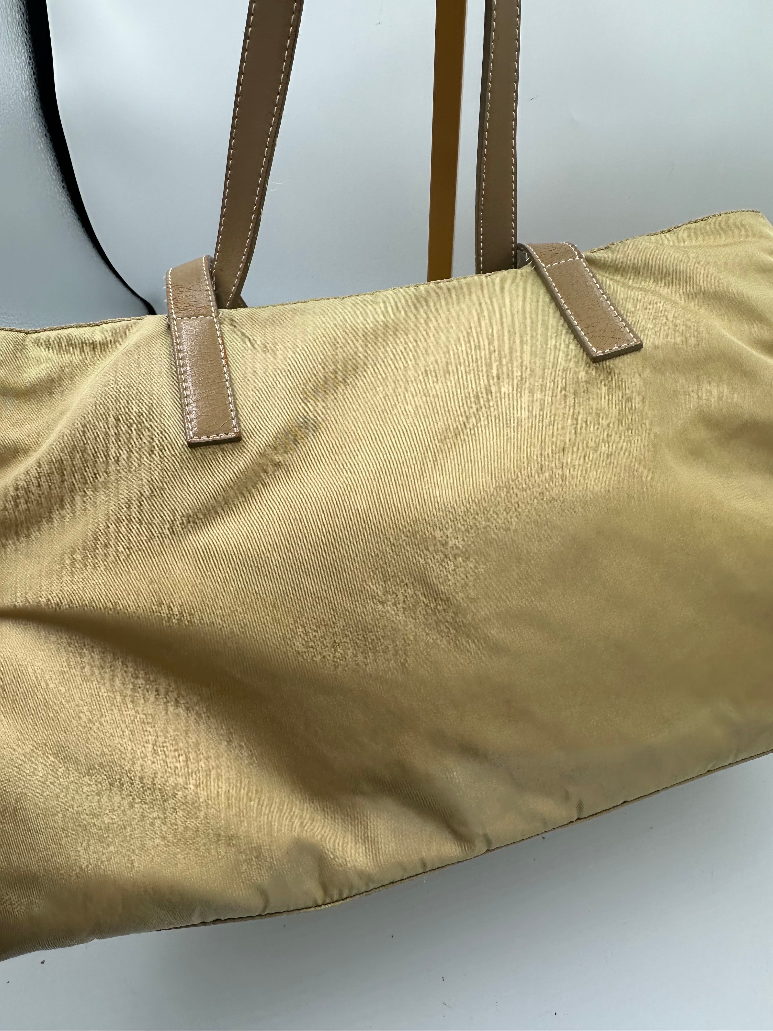 Prada nylon beige shoulder bag with triangle logo