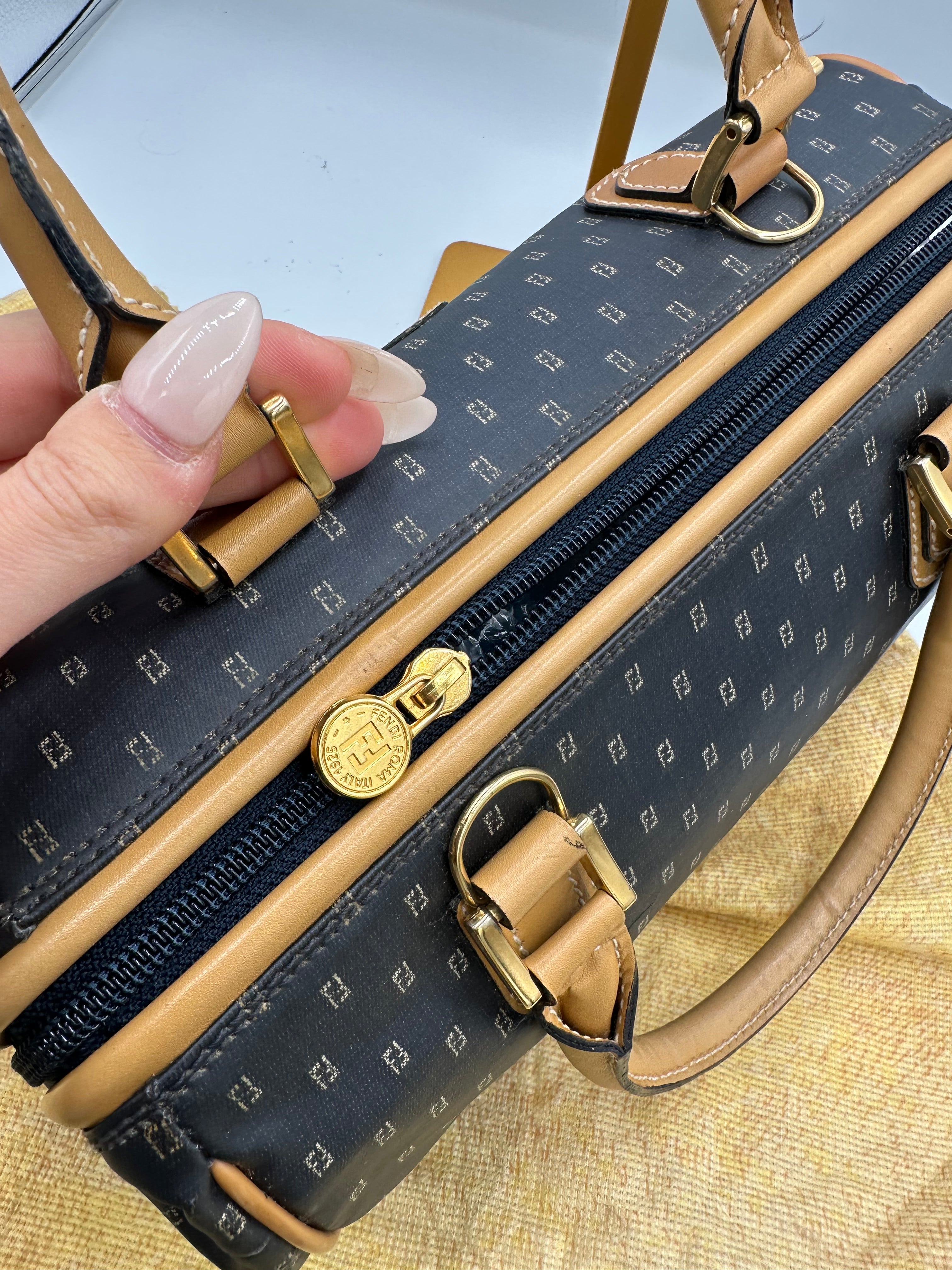 Fendi monogram boston bag in satin navy